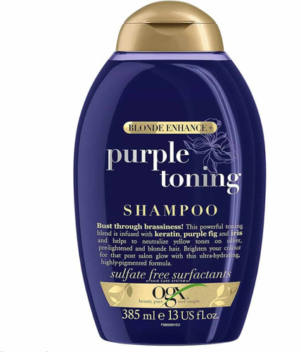 شامپو ضد زردی او جی ایکس OGX مدل Purple Toning حجم 385 میلیلیتر | کاهش زردی موهای رنگشده و دکلره | اصل از گلاموناشاپ با ضمانت اصالت کالا